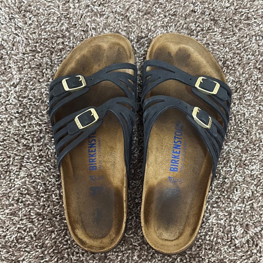 Birkenstock Navy Sandals with Gold Buckles